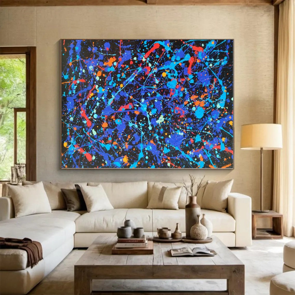 “Colorful Splatter Explosion” - Blue, Red, Yellow Abstract Painting On Canvas PS0466