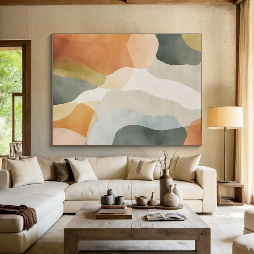 “Earth - Toned Wavy Abstraction” - Earth - Toned, Beige, Gray, Green Abstract Painting On Canvas PS0761