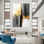 Gray - Gold Abstract Geometry Textured Painting On Canvas DS076