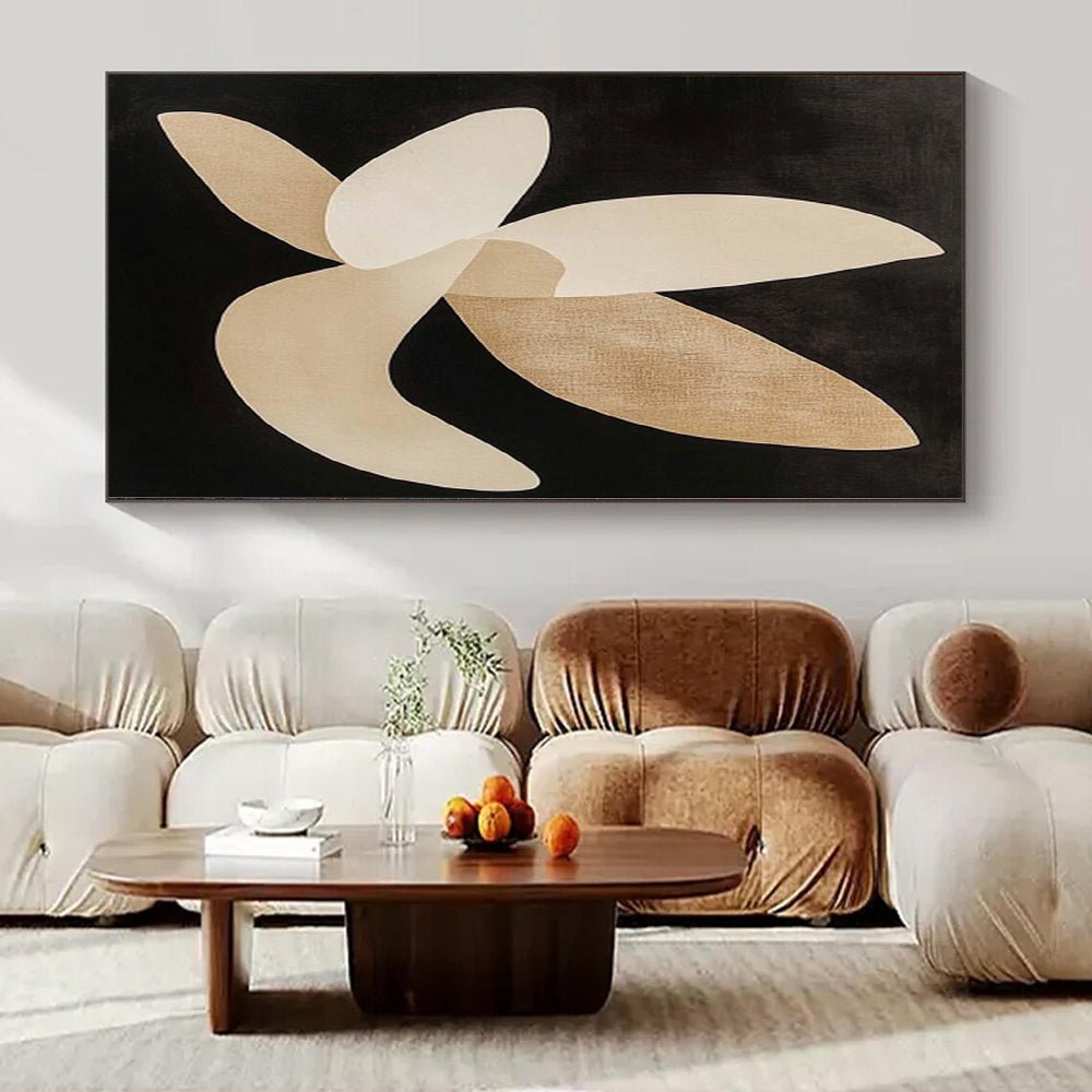 “Black - Beige Organic Shapes” - Artistic Abstract Painting On Canvas PS0138