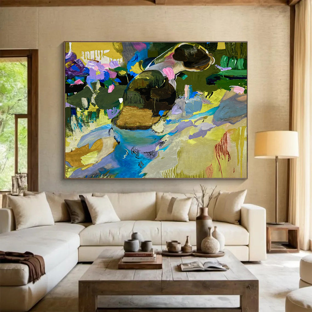 “Colorful Abstract Figure in Nature” - Textured Oil Painting on Canvas DKS923