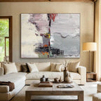 “Gray - Toned Abstract Scene” - Gray, Red, Yellow Abstract Landscape - Inspired Painting On Canvas PS0402