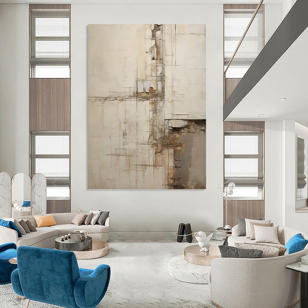 “Neutral Line - Geometric Abstract” - Minimalist Abstract Painting On Canvas PT1319