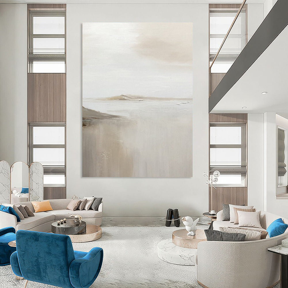 “Soft Neutral Abstract Horizon” - Minimalist Landscape Painting On Canvas DS359