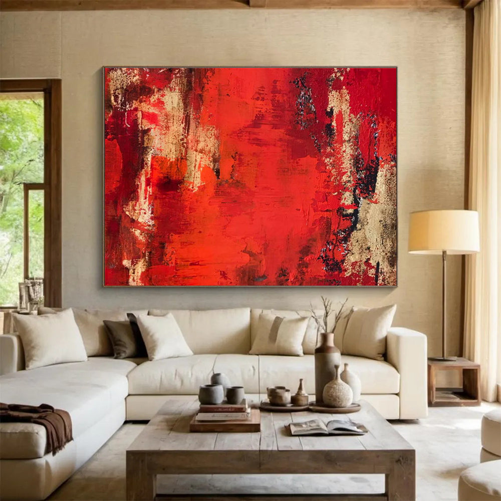 “Red - Brown Textured Passion” Abstract Painting On Canvas DKS296