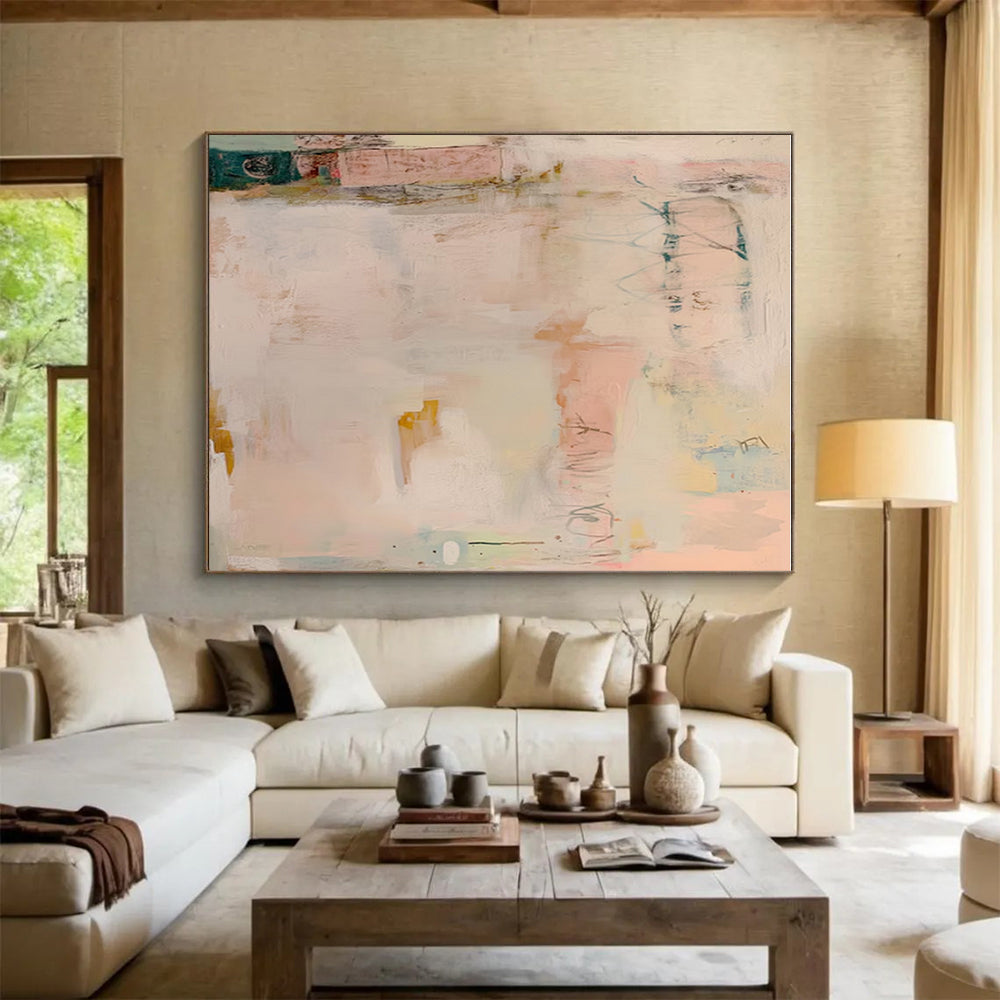 “Soft Pastel Abstract” - Pastel Pink, Blue, Yellow Abstract Painting On Canvas PS0684
