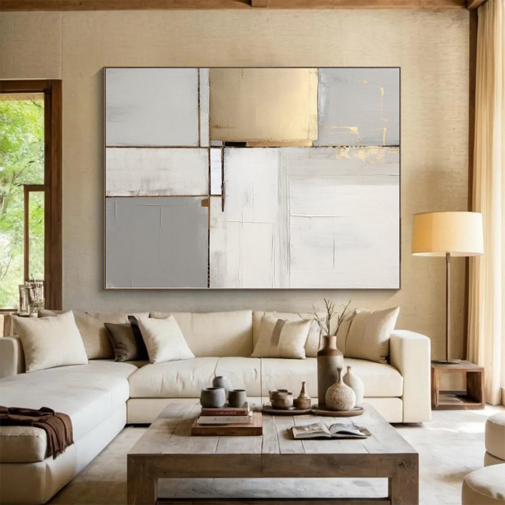 “Gold & Gray Fusion” - Gray, Gold Abstract Minimalist Painting On Canvas PS0390