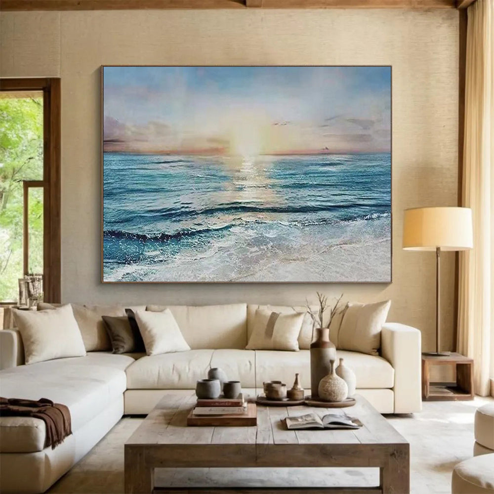 “Sunset Sea Horizon” - Realistic Landscape Painting On Canvas PT258