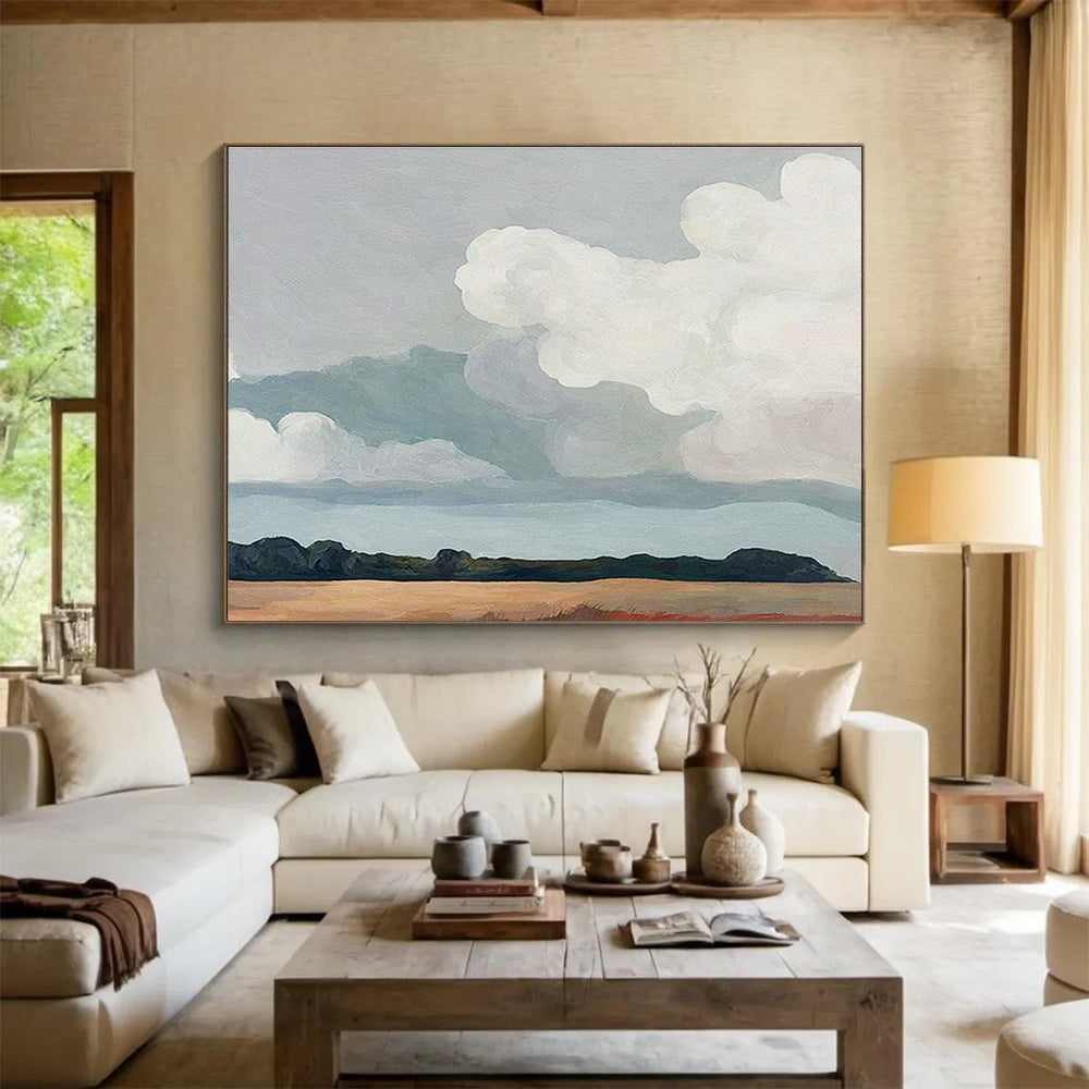“Pastel Sky and Field” - Minimalist Oil Painting On Canvas DKS793