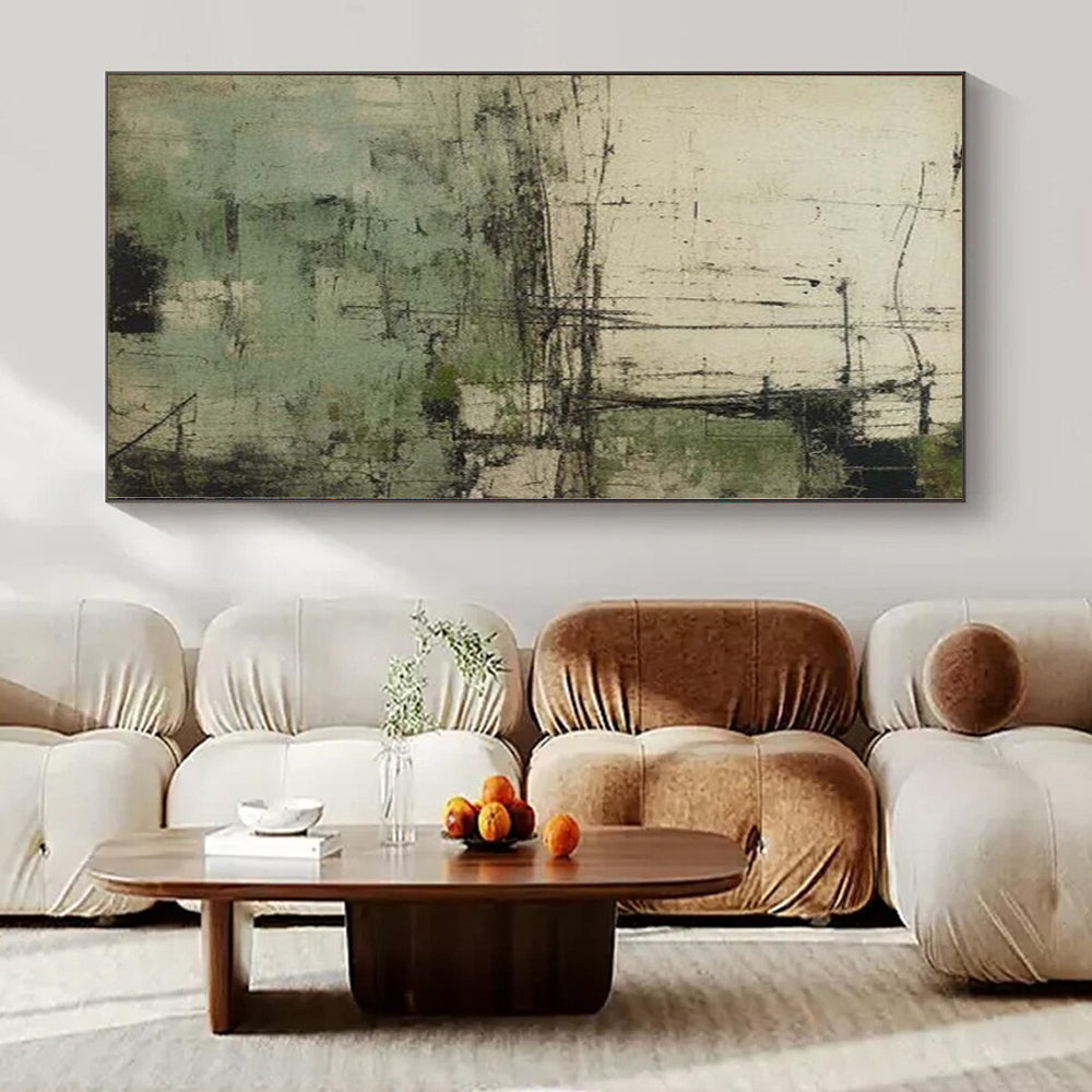 “Green - Gray Textured Abstract” - Rustic Abstract Painting On Canvas PS0166