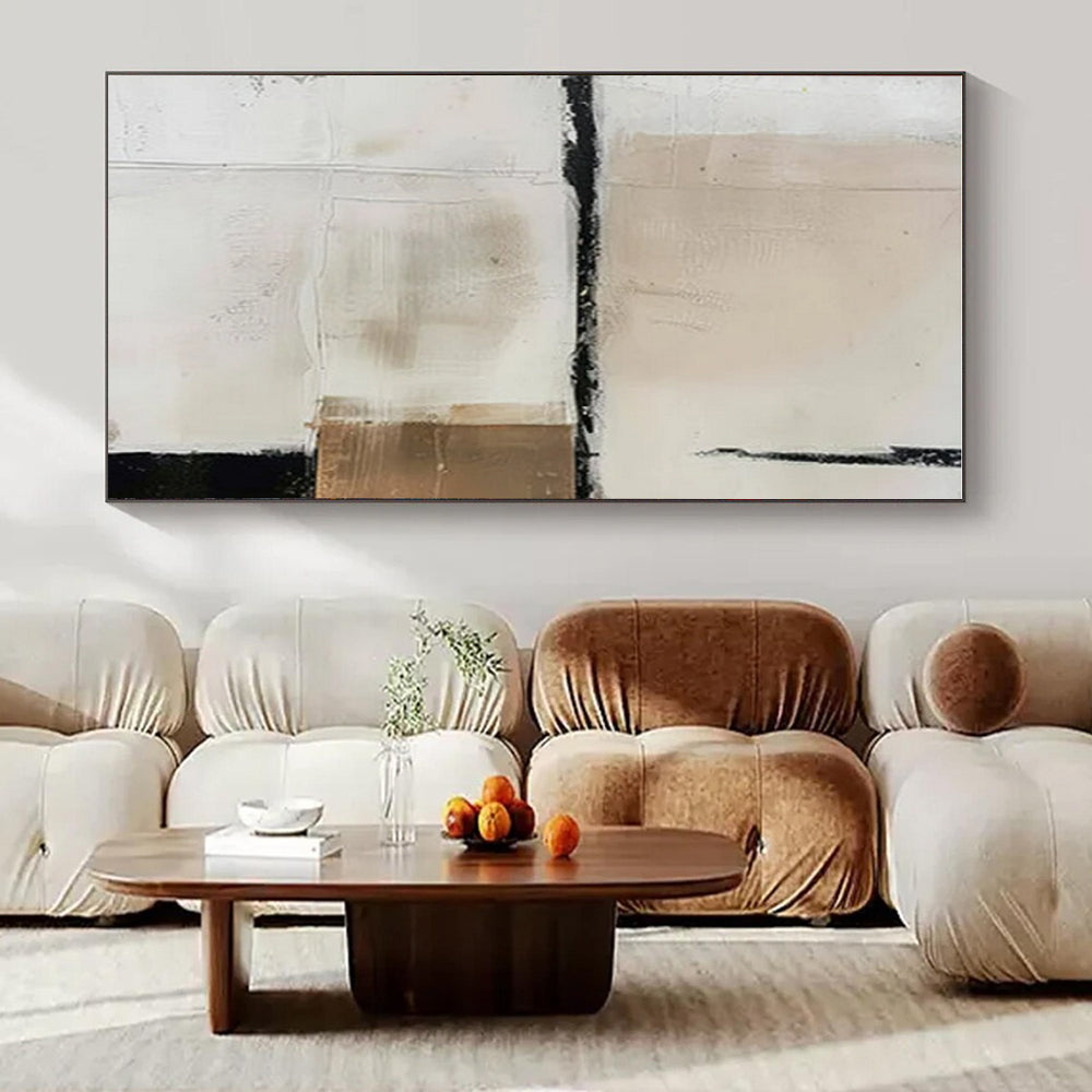 White, Beige, Black, Gold with Textured Blocks "Subtle Contrast" Abstract Painting On Canvas PS1475