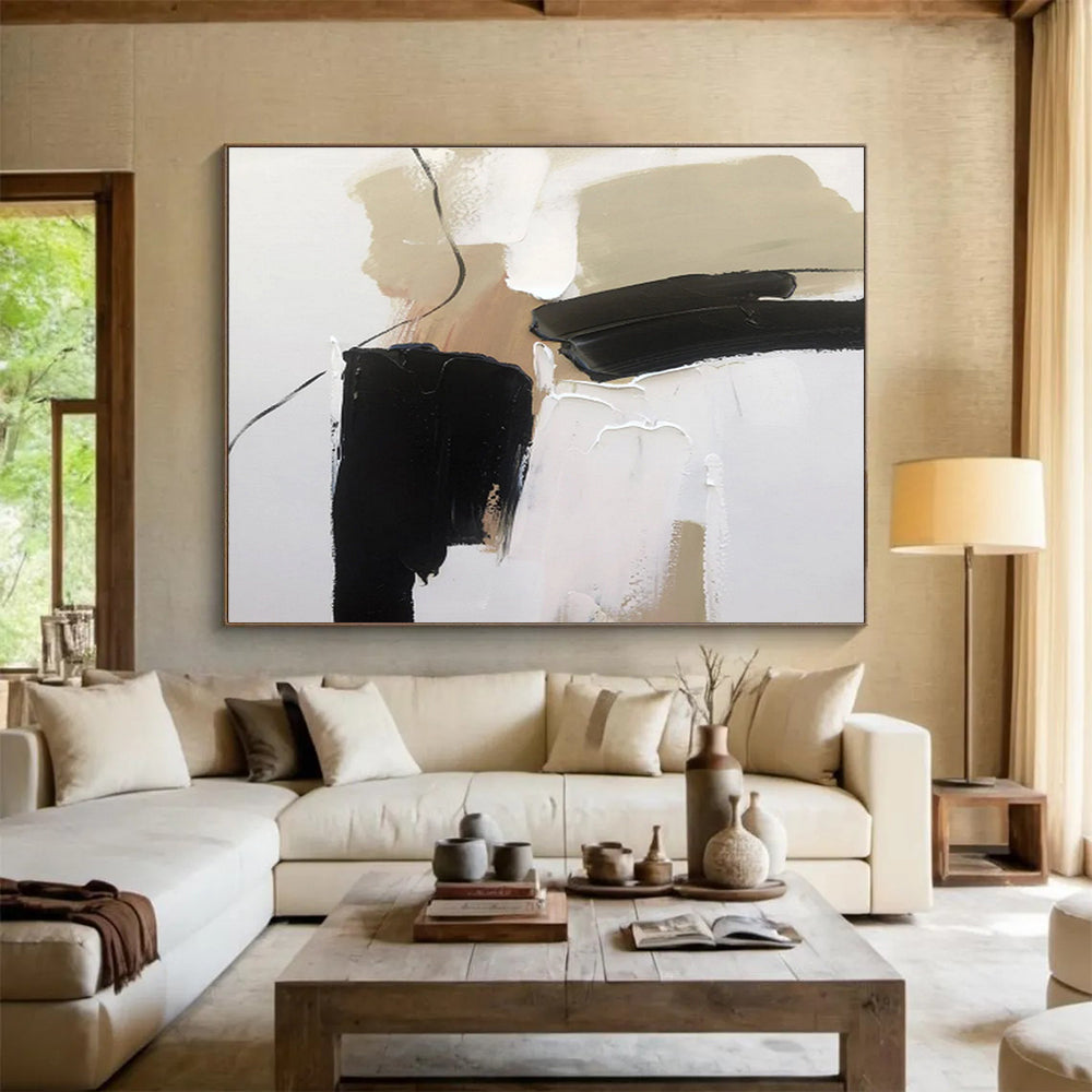 Earthy Tones and Bold Blacks - Modern Abstract Painting On Canvas DKS313