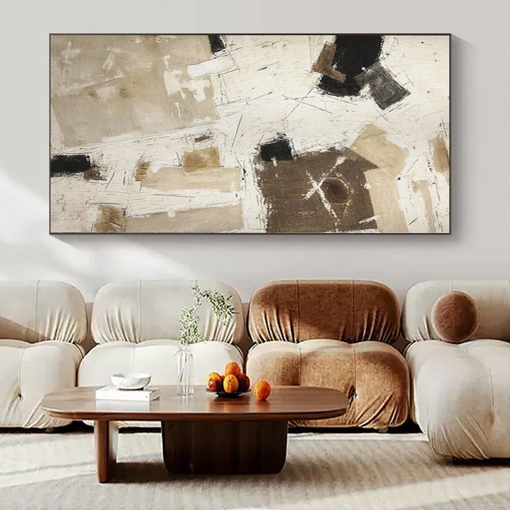 “Beige - Black - White Geometric” - Contemporary Abstract Painting On Canvas PS0128