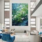 “Green - Blue Floral Impasto” - Impressionist - Inspired Nature Painting On Canvas PT1404