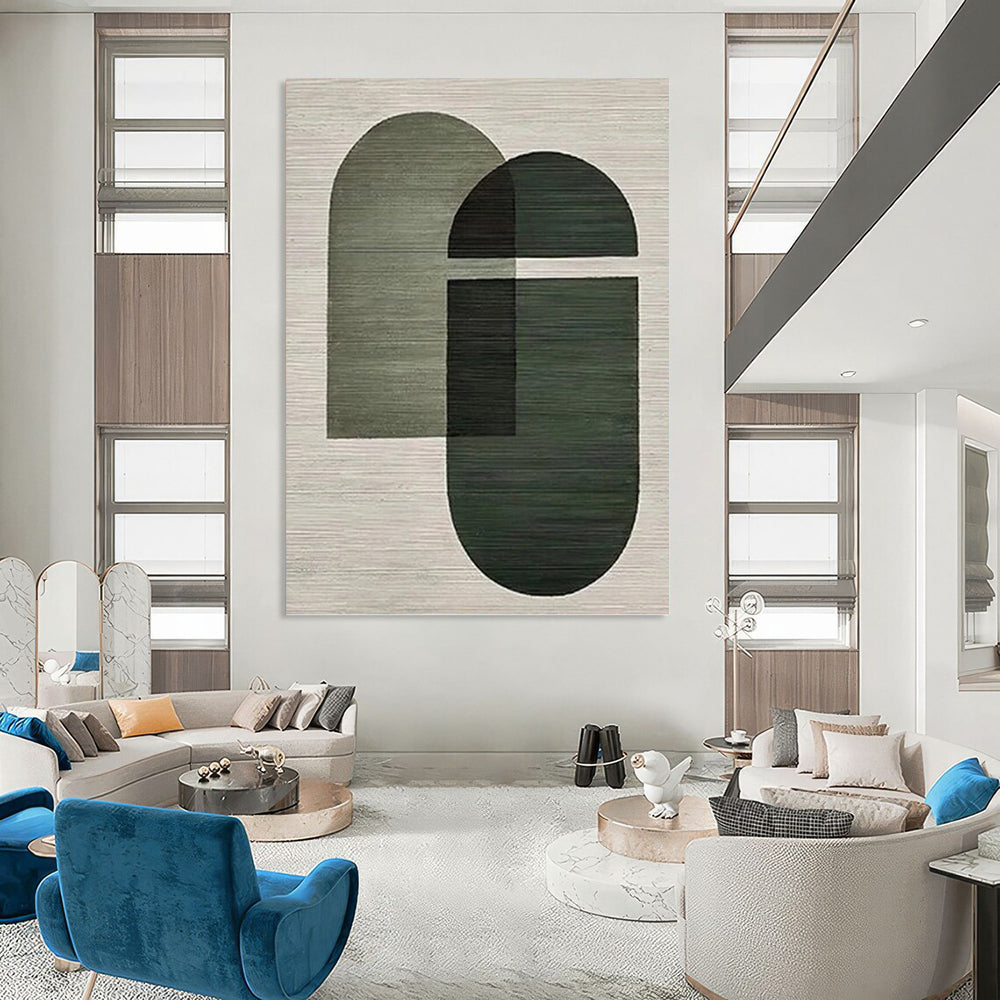 “Green - Grey Geometric Overlaps” - Modern Abstract Painting On Canvas PT1131