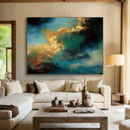 “Blue and Gold Cosmic Swirl” - Abstract Expressionist Painting On Canvas PT072