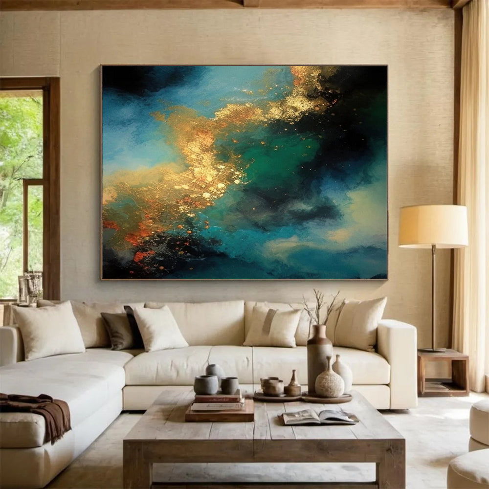 “Blue and Gold Cosmic Swirl” - Abstract Expressionist Painting On Canvas PT072