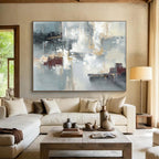 Blue - Gray Abstract with Gold Lines - Luxe Abstract Painting On Canvas DKS352