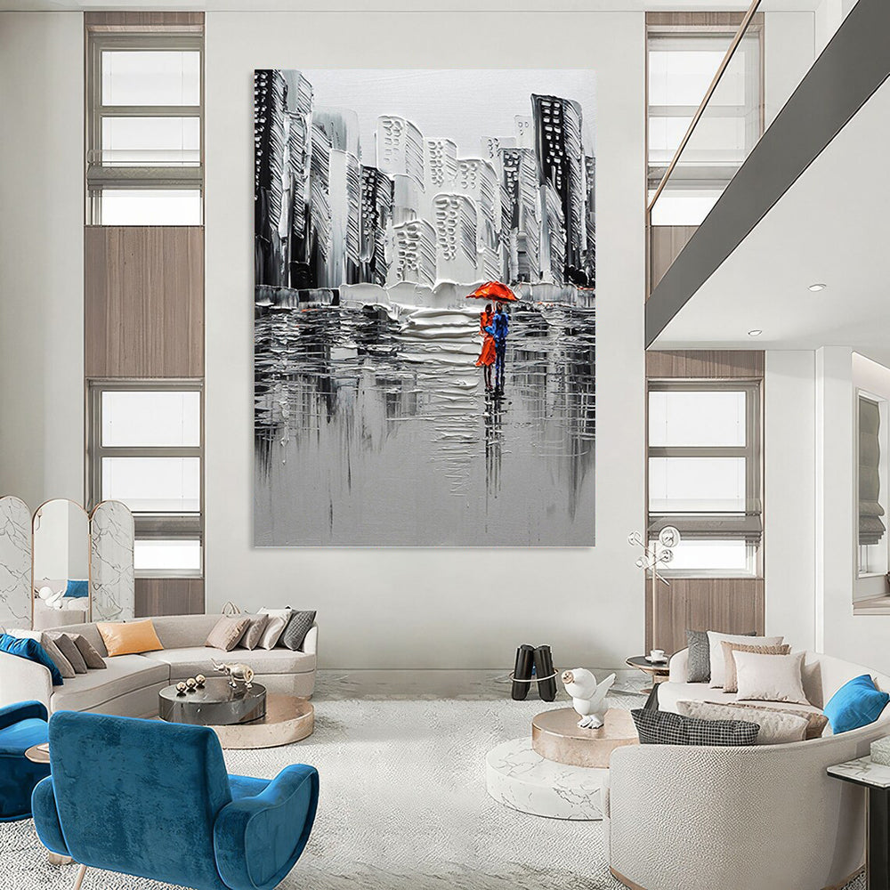 “Monochrome City Lovers” - Urban, Romantic - Styled Painting On Canvas PT1600