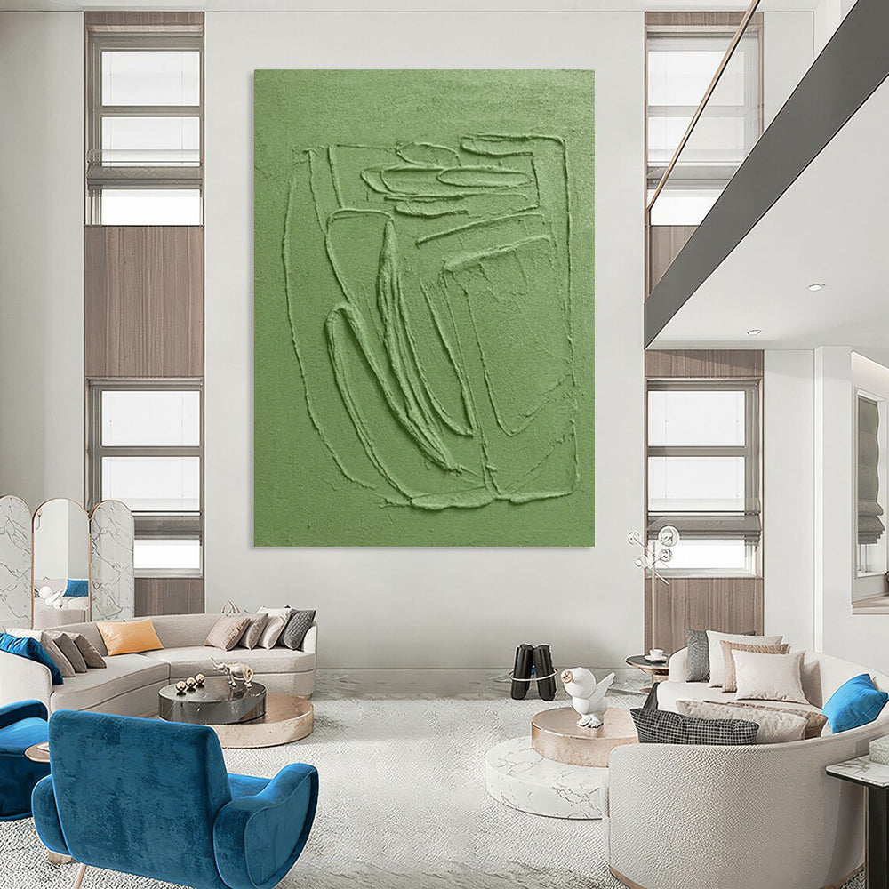 “Monochromatic Green Textured Abstract” - Minimalist Textured Painting On Canvas PT2281