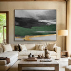 “Green and Gold Abstract Landscape” - Abstract Landscape Painting, Ideal for Dining Room & Entryway DKS606