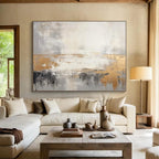 “Gray, Gold, and White Abstract Horizon” - Minimalist Abstract Painting On Canvas PT108