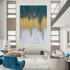 “Teal - Gold - White Drip” - Textured Abstract Painting On Canvas PT1235