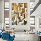 “Gray - Gold Abstract Forms” - Abstract Sculptural Painting On Canvas DS011