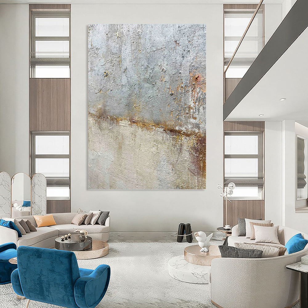 “Textured Gray and Rust Abstract” - Abstract, Industrial - Toned Painting On Canvas PT1508