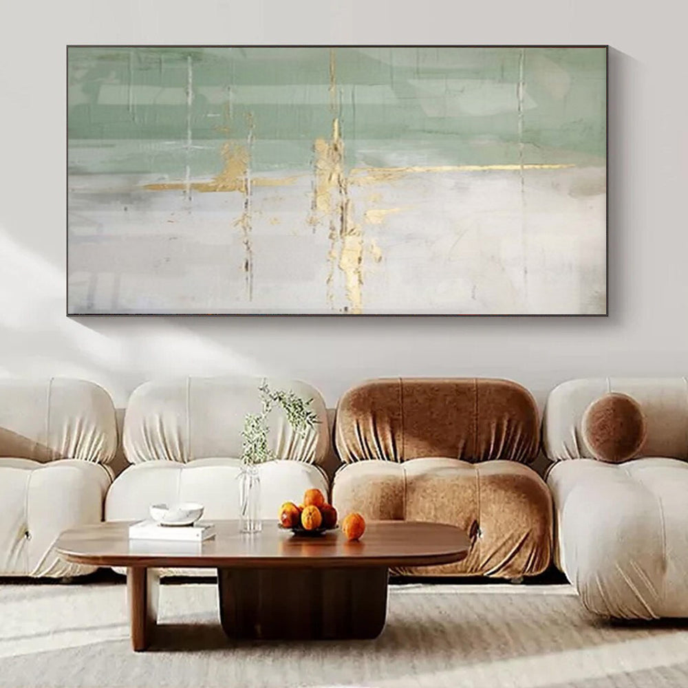 Green and Gold, "Gilded Lines" – Abstract Textured Painting On Canvas PS1043
