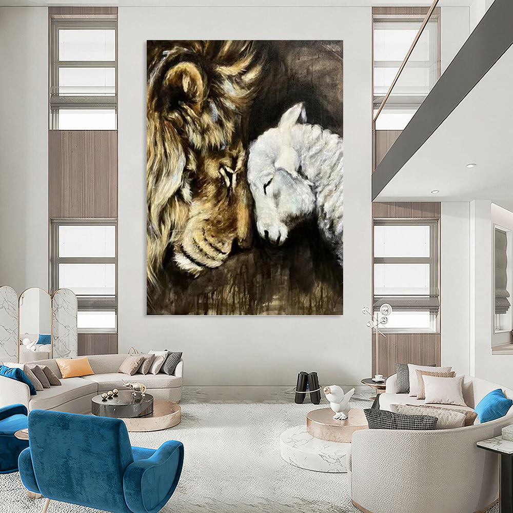 “Lion and Lamb Harmony” Painting On Canvas PT1452