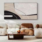 Beige, Black and White with Curved Line Forms "Organic Flow" Abstract Painting On Canvas PS1162