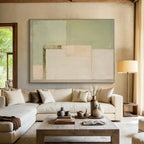 “Soft Green Blocks” - Light Green, Beige Abstract Minimalist Painting On Canvas PS0398