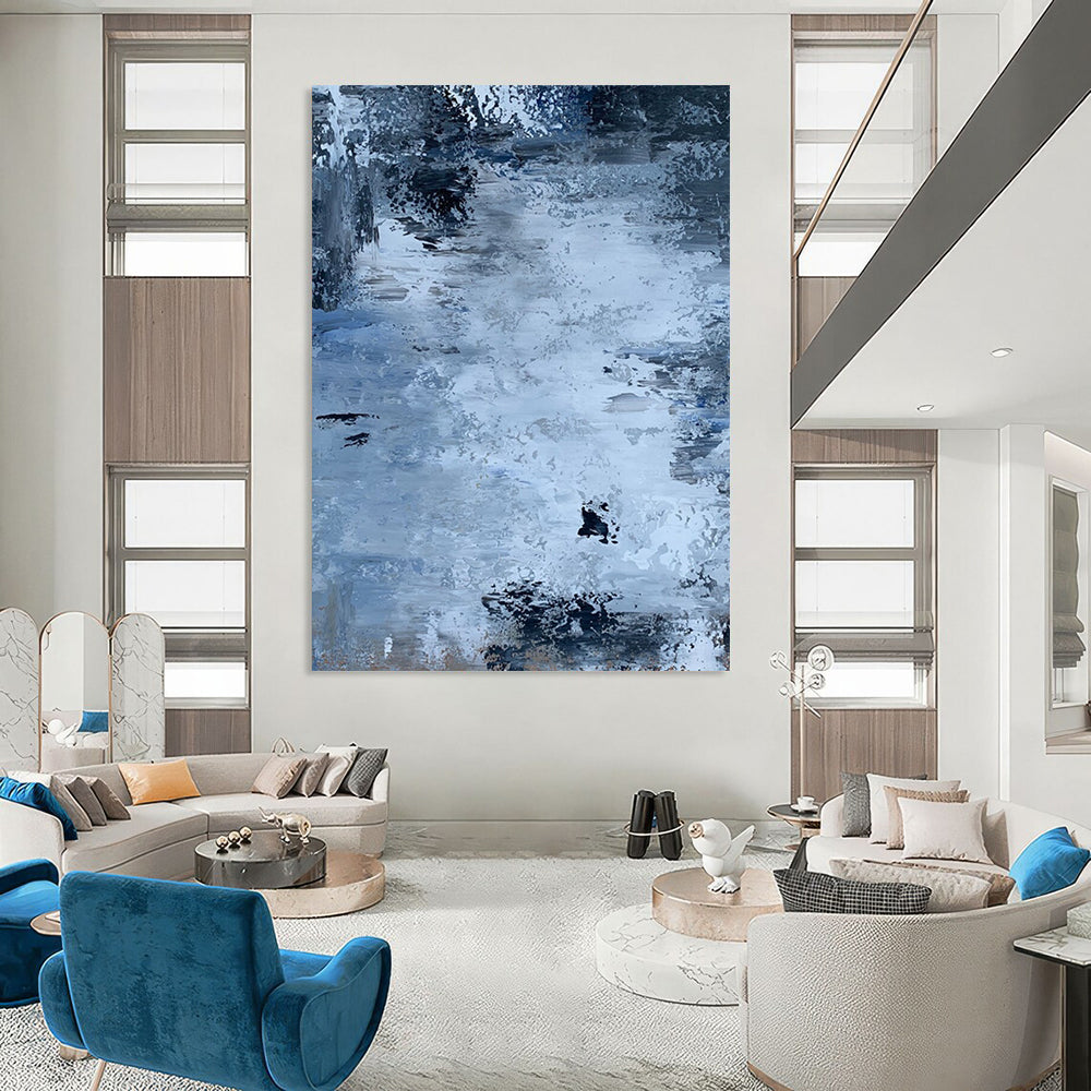 “Cool Tones Abstract Flow” - Shades of Blue with Subtle Textures Painting On Canvas DS251