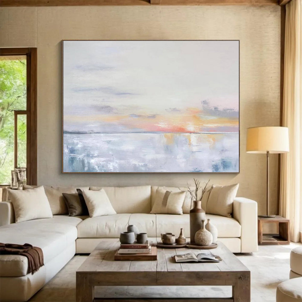 “Soft Sunset Horizons” - Minimalist Landscape Painting On Canvas DKS420