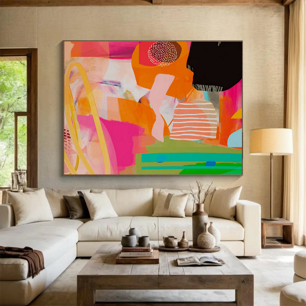 “Vibrant Color Collage” Mixed - Media Abstract Painting On Canvas DKS205