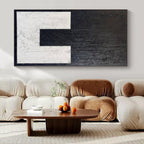 Textured Black and White "Minimalist Contrast" Abstract Painting On Canvas PS1077