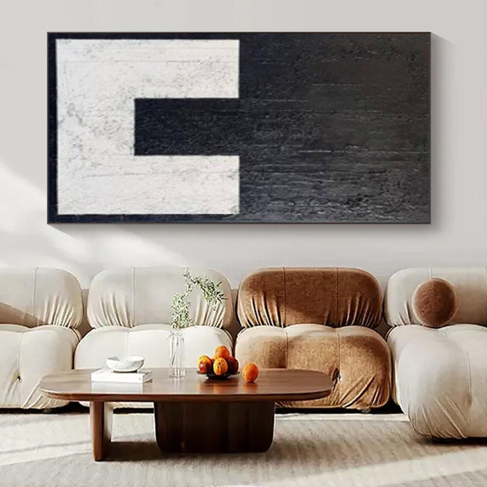 Textured Black and White "Minimalist Contrast" Abstract Painting On Canvas PS1077