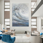 “Silver and Blue Wave” - Textured Seascape Painting On Canvas DS337