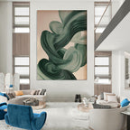 “Flowing Green Abstract Ribbons” - Abstract Modern Painting On Canvas PT1928