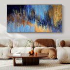Blue and Gold Abstract Sunset - Textured Color Blends Painting On Canvas PS1234
