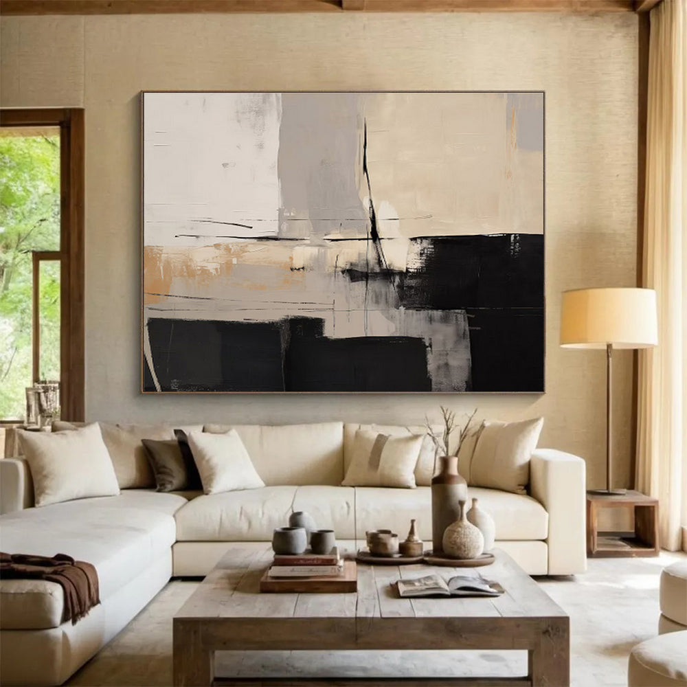 “Black - Beige Abstract Contrast” Abstract Painting On Canvas DKS241