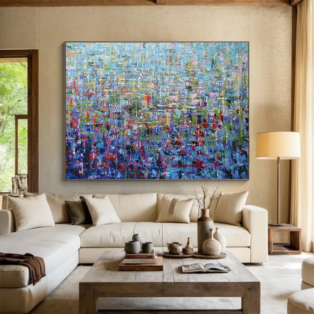 Colorful Mosaic Abstract: Pointillist & Vibrant Painting for Art - Filled Living Room & Community Center DKS657