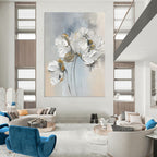 Elegant Blooms White & Gold Impasto Flowers, Painting On Canvas PT2149