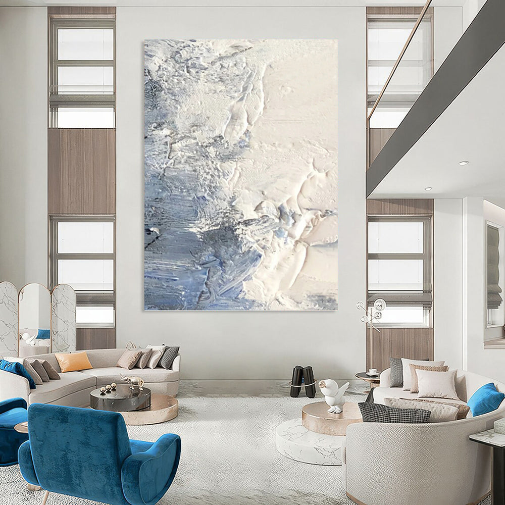 “White - Blue Textured Abstract” - Textured Abstract Painting On Canvas PT1265