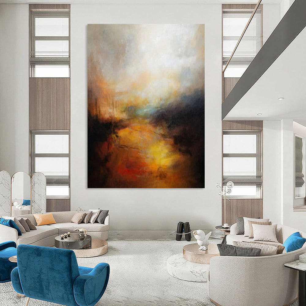 “Golden - Orange River” - Abstract Landscape Painting On Canvas PT2333