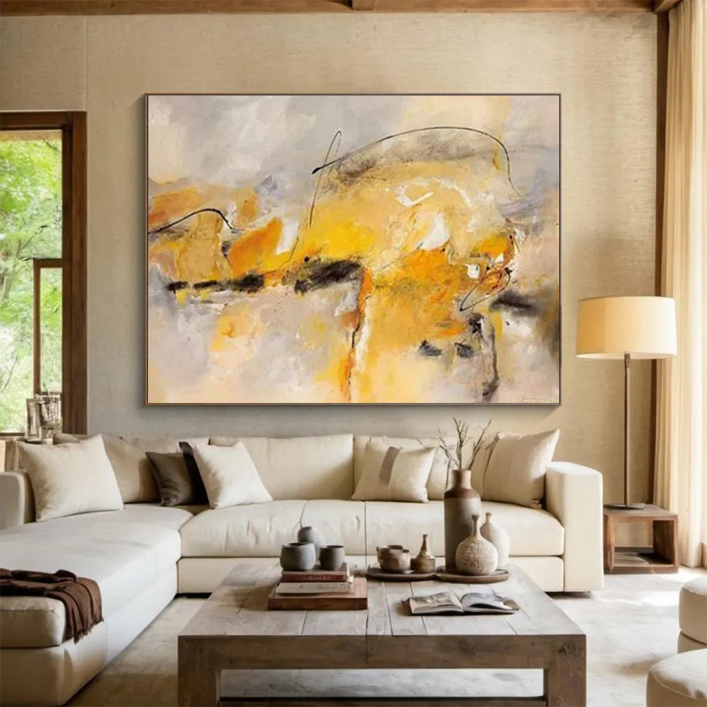 “Yellow - Gray Abstract” - Dynamic Abstract Painting On Canvas DKS431