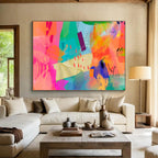 “Vibrant Color Collage” Mixed - Media Abstract Painting On Canvas DKS199