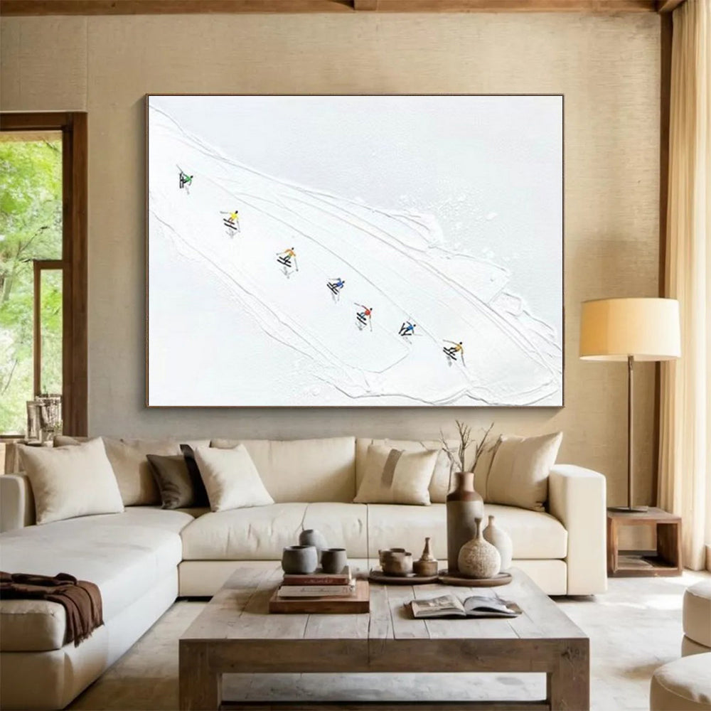 “Colorful Ski Slope” - Multicolor, White Abstract Sports Painting On Canvas PS0734