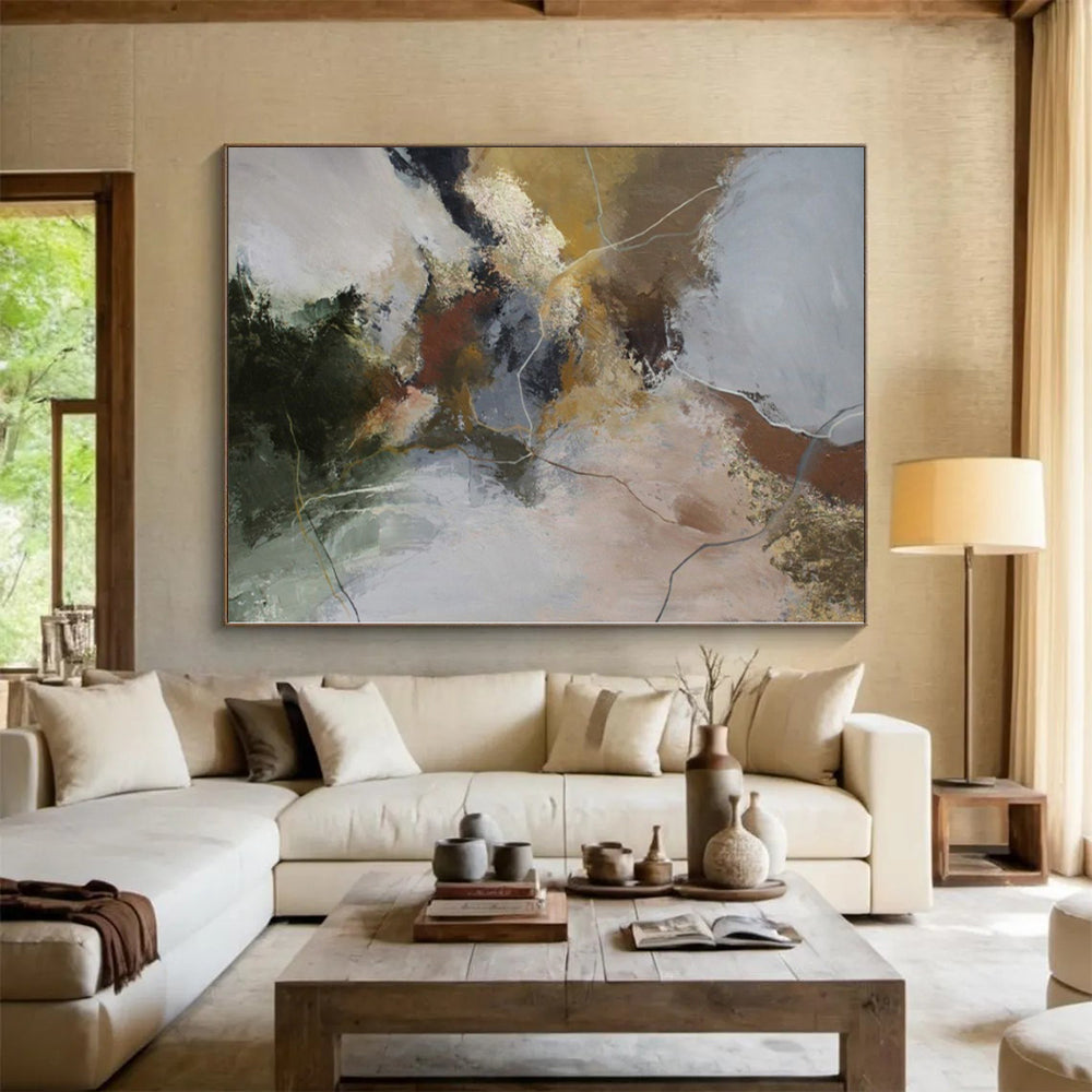 “Earth - Toned Abstract with Subtle Lines” - Textured Abstract Painting On Canvas PS0254